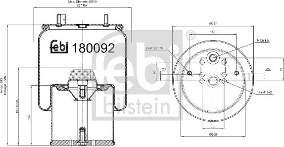 Febi Bilstein 180092 - Pneimoatsperes spilvens, Pneimopiekare www.autospares.lv