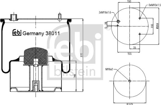 Febi Bilstein 38011 - Pneimoatsperes spilvens, Pneimopiekare www.autospares.lv