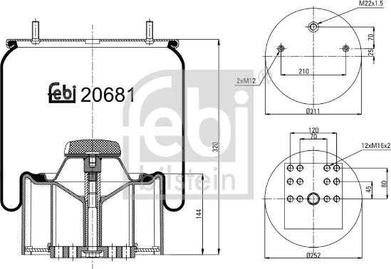 Febi Bilstein 20681 - Pneimoatsperes spilvens, Pneimopiekare www.autospares.lv