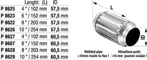 Fenno P8622 - Gofrēta caurule, Izplūdes gāzu sistēma www.autospares.lv