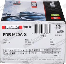 Ferodo FDB1620A-S - Bremžu uzliku kompl., Disku bremzes www.autospares.lv