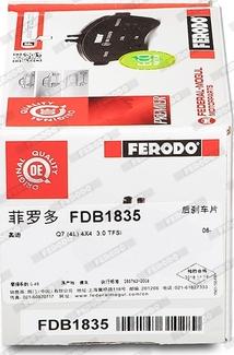 Ferodo FDB1835 - Тормозные колодки, дисковые, комплект www.autospares.lv