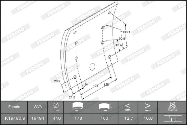 Ferodo K19486.2-F3664 - Bremžu uzliku kompl., Trumuļu bremzes www.autospares.lv