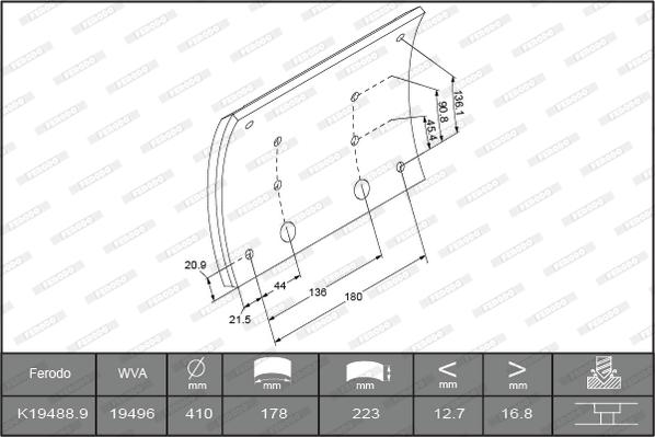 Ferodo K19488.0-F3658 - Bremžu uzliku kompl., Trumuļu bremzes www.autospares.lv