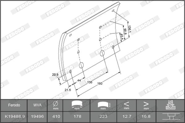 Ferodo K19488.1-F3664 - Bremžu uzliku kompl., Trumuļu bremzes www.autospares.lv