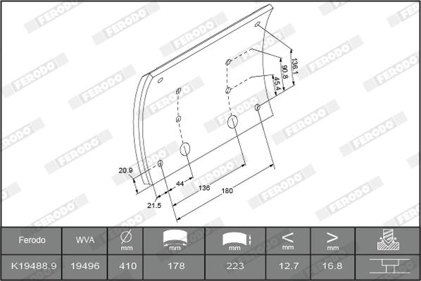 Ferodo K19488.2-F3664 - Bremžu uzliku kompl., Trumuļu bremzes www.autospares.lv