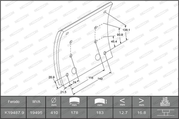 Ferodo K19487.0-F3672 - Bremžu uzliku kompl., Trumuļu bremzes www.autospares.lv