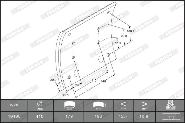 Ferodo K19487.1-F3672 - Bremžu uzliku kompl., Trumuļu bremzes www.autospares.lv