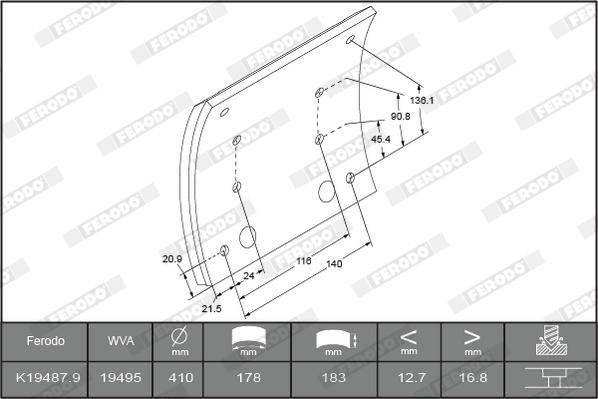 Ferodo K19487.1-F3658 - Bremžu uzliku kompl., Trumuļu bremzes www.autospares.lv