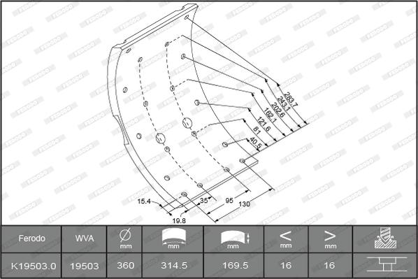 Ferodo K19503.0-F3653 - Bremžu uzliku kompl., Trumuļu bremzes www.autospares.lv