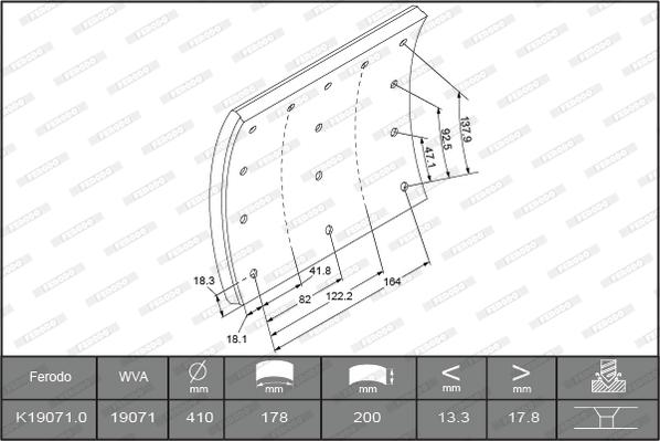 Ferodo K19071.0-F3660 - Bremžu uzliku kompl., Trumuļu bremzes www.autospares.lv