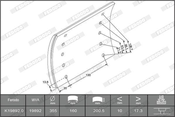 Ferodo K19892.1-F3504 - Bremžu uzliku kompl., Trumuļu bremzes www.autospares.lv