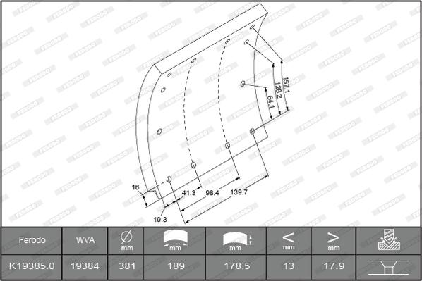 Ferodo K19385.0-F3652 - Bremžu uzliku kompl., Trumuļu bremzes www.autospares.lv