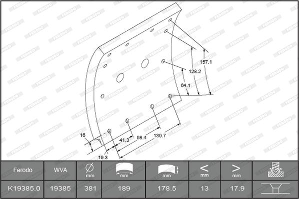 Ferodo K19385.0TC - Bremžu uzliku kompl., Trumuļu bremzes www.autospares.lv