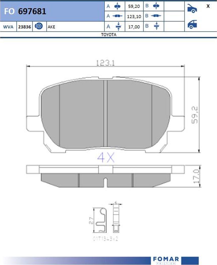 FOMAR Friction FO 697681 - Bremžu uzliku kompl., Disku bremzes www.autospares.lv