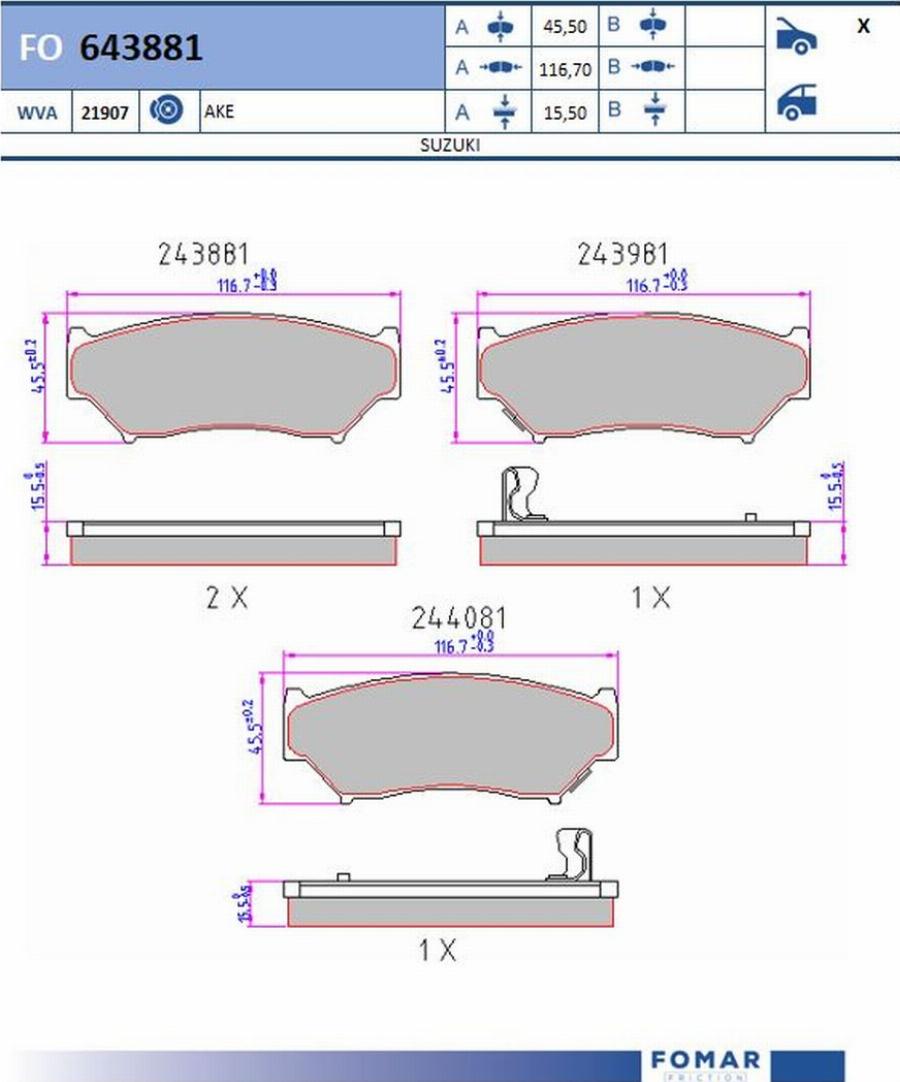 FOMAR Friction FO643881 - Bremžu uzliku kompl., Disku bremzes www.autospares.lv