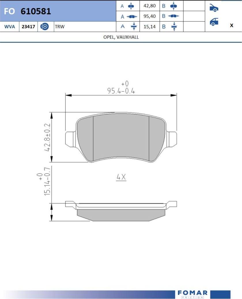 FOMAR Friction FO 610581 - Bremžu uzliku kompl., Disku bremzes www.autospares.lv