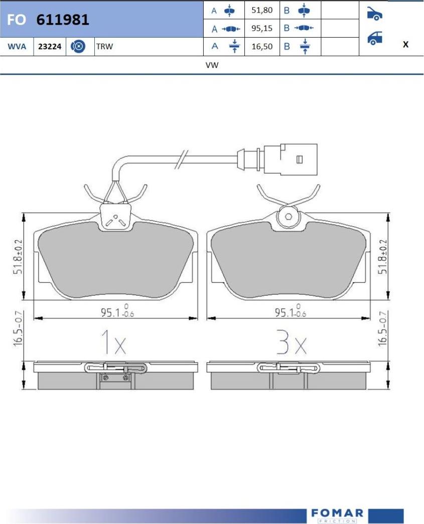 FOMAR Friction FO 611981 - Bremžu uzliku kompl., Disku bremzes www.autospares.lv