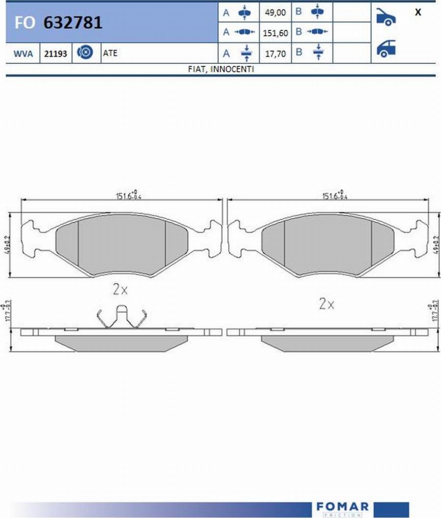 FOMAR Friction FO632781 - Bremžu uzliku kompl., Disku bremzes www.autospares.lv