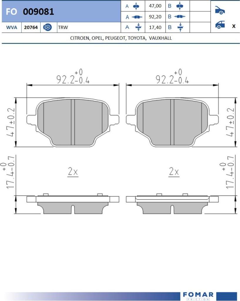 FOMAR Friction FO 009081 - Bremžu uzliku kompl., Disku bremzes www.autospares.lv