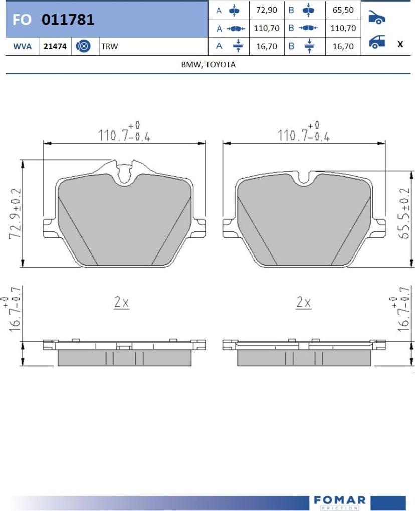 FOMAR Friction FO 011781 - Bremžu uzliku kompl., Disku bremzes www.autospares.lv