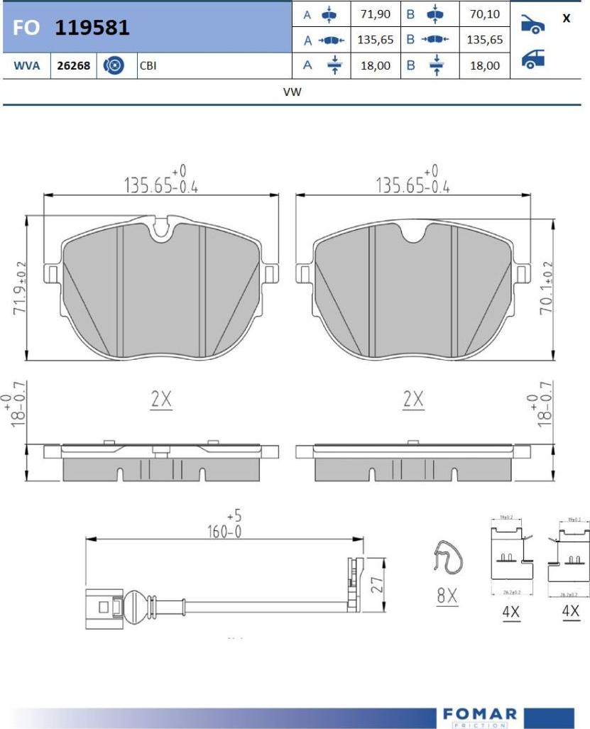 FOMAR Friction FO 119581 - Bremžu uzliku kompl., Disku bremzes www.autospares.lv