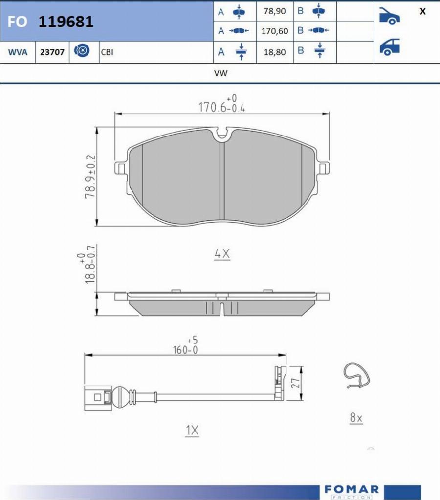 FOMAR Friction FO 119681 - Bremžu uzliku kompl., Disku bremzes www.autospares.lv