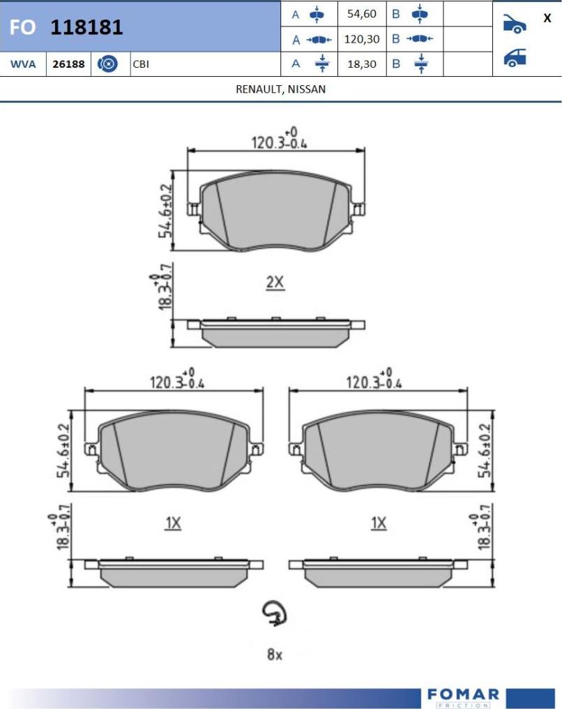 FOMAR Friction FO 118181 - Bremžu uzliku kompl., Disku bremzes www.autospares.lv