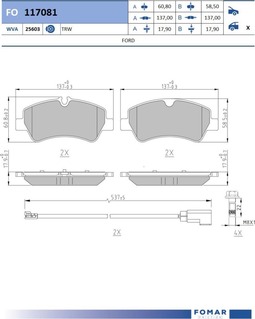 FOMAR Friction FO 117081 - Bremžu uzliku kompl., Disku bremzes www.autospares.lv