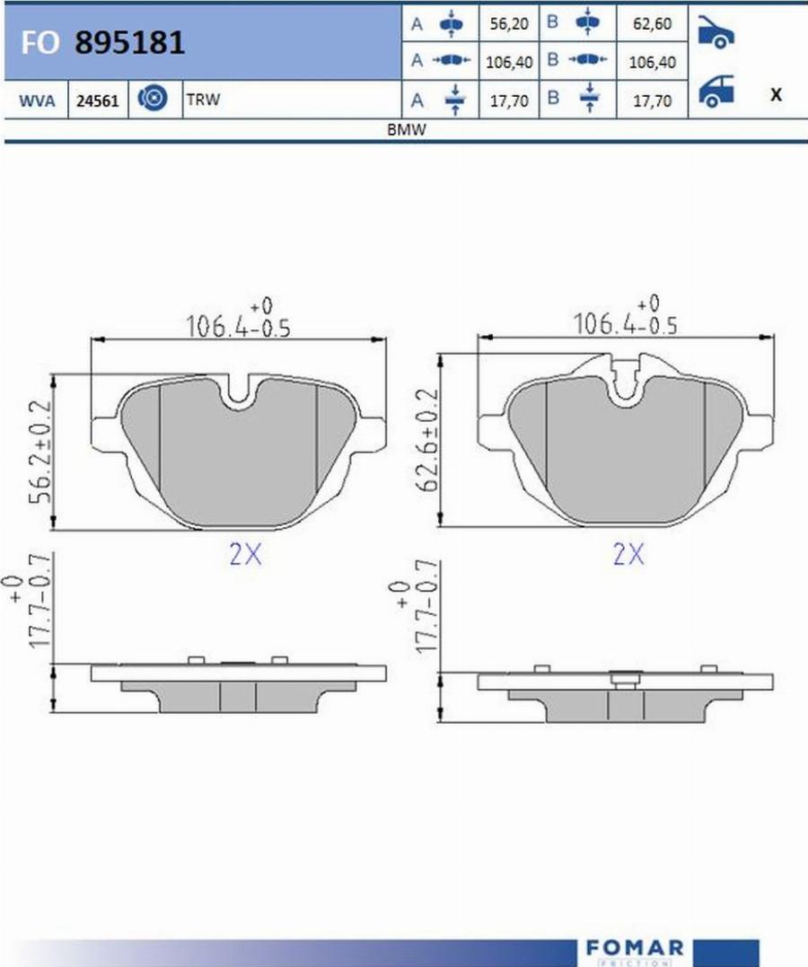 FOMAR Friction FO 895181 - Bremžu uzliku kompl., Disku bremzes www.autospares.lv