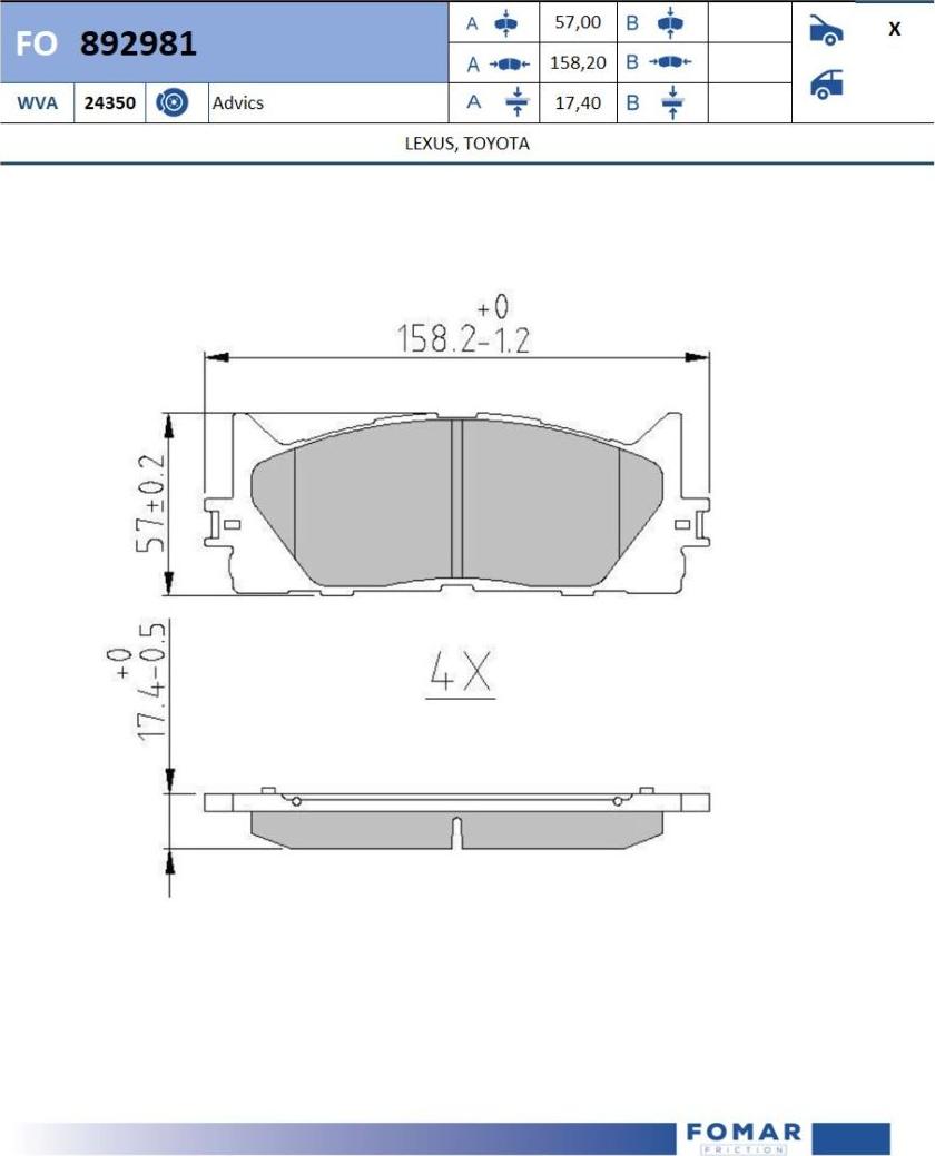 FOMAR Friction FO 892981 - Bremžu uzliku kompl., Disku bremzes www.autospares.lv