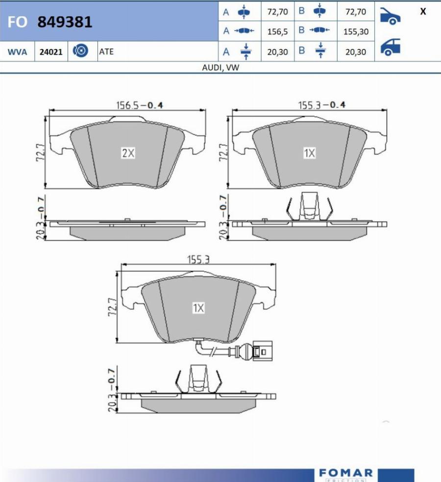 FOMAR Friction FO 849381 - Bremžu uzliku kompl., Disku bremzes www.autospares.lv