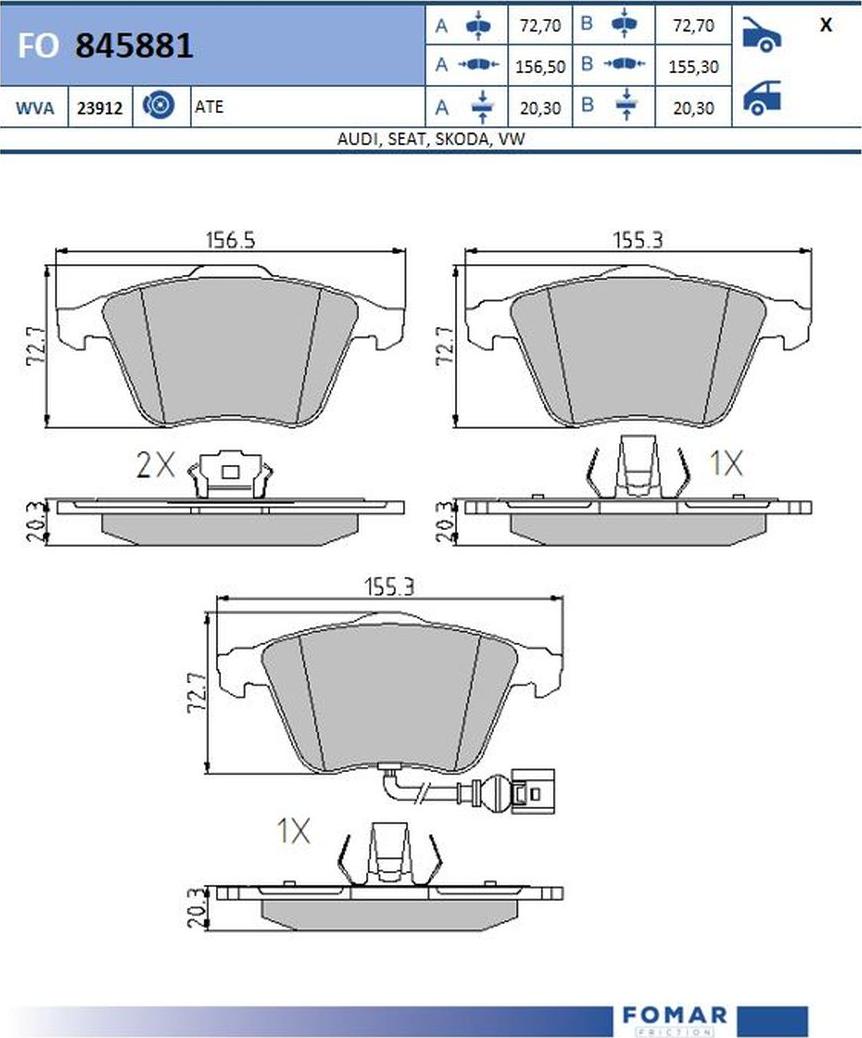 FOMAR Friction FO 845881 - Bremžu uzliku kompl., Disku bremzes www.autospares.lv