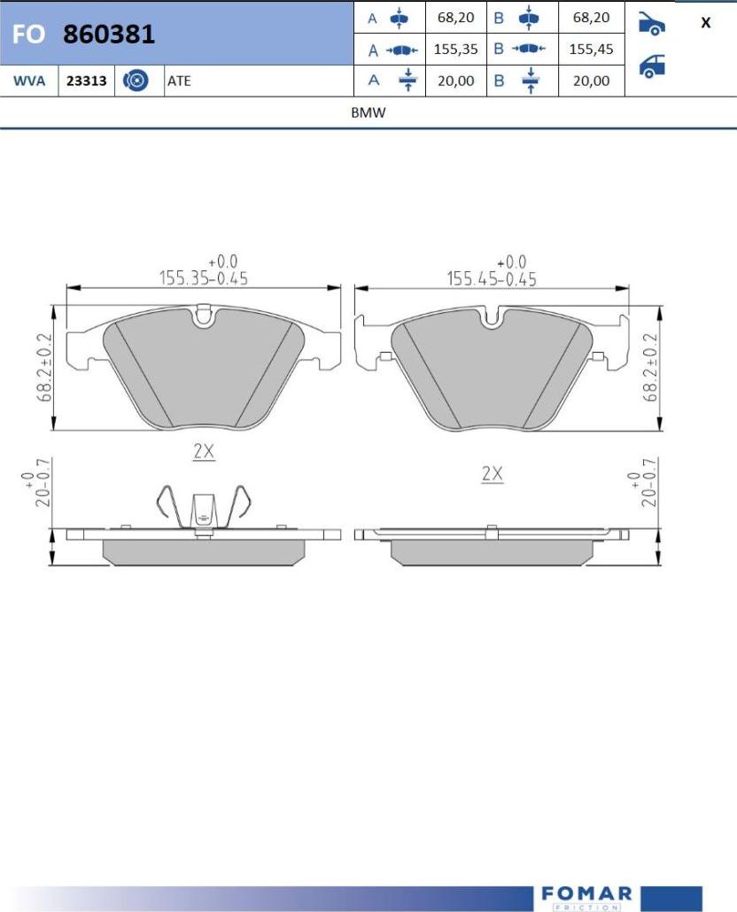 FOMAR Friction FO 860381 - Bremžu uzliku kompl., Disku bremzes www.autospares.lv