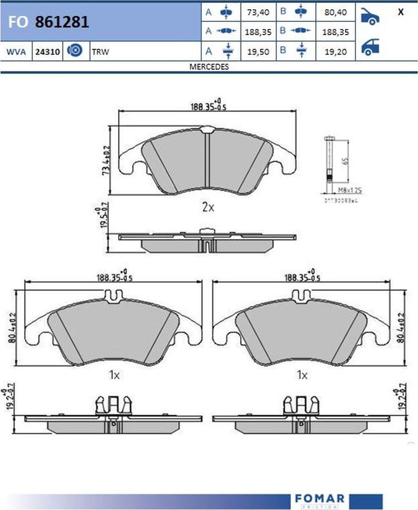 FOMAR Friction FO 861281 - Bremžu uzliku kompl., Disku bremzes www.autospares.lv