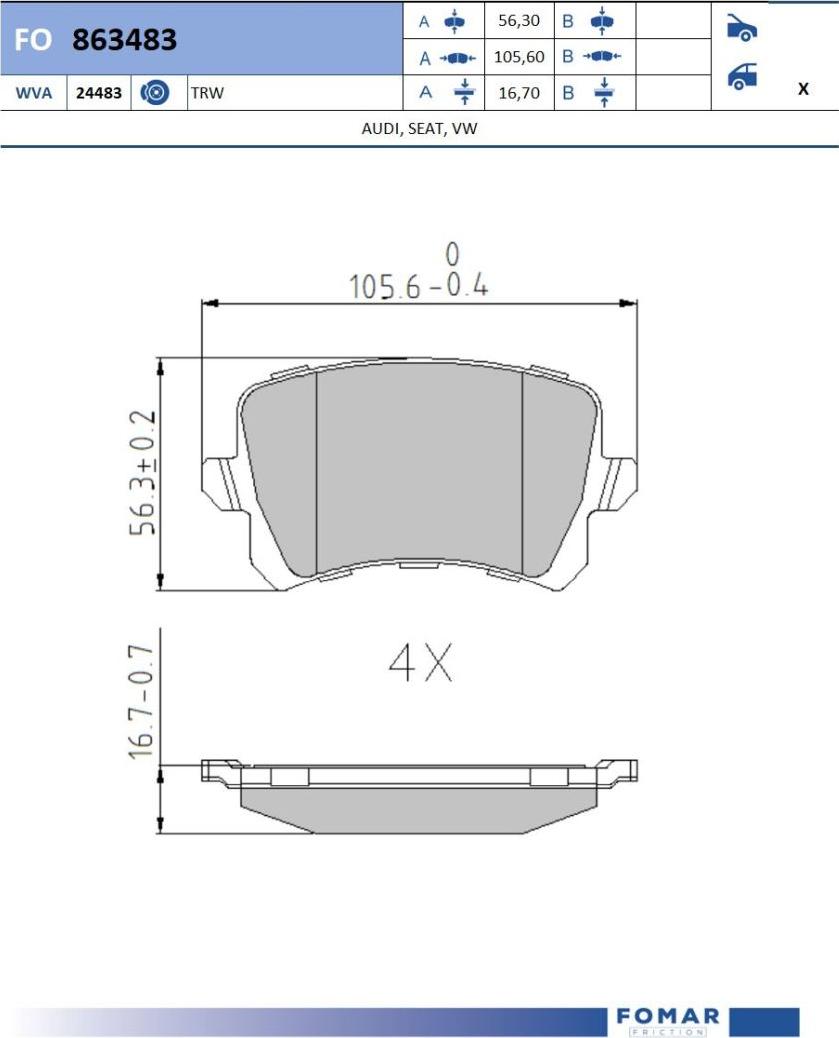 FOMAR Friction FO 863483 - Bremžu uzliku kompl., Disku bremzes www.autospares.lv