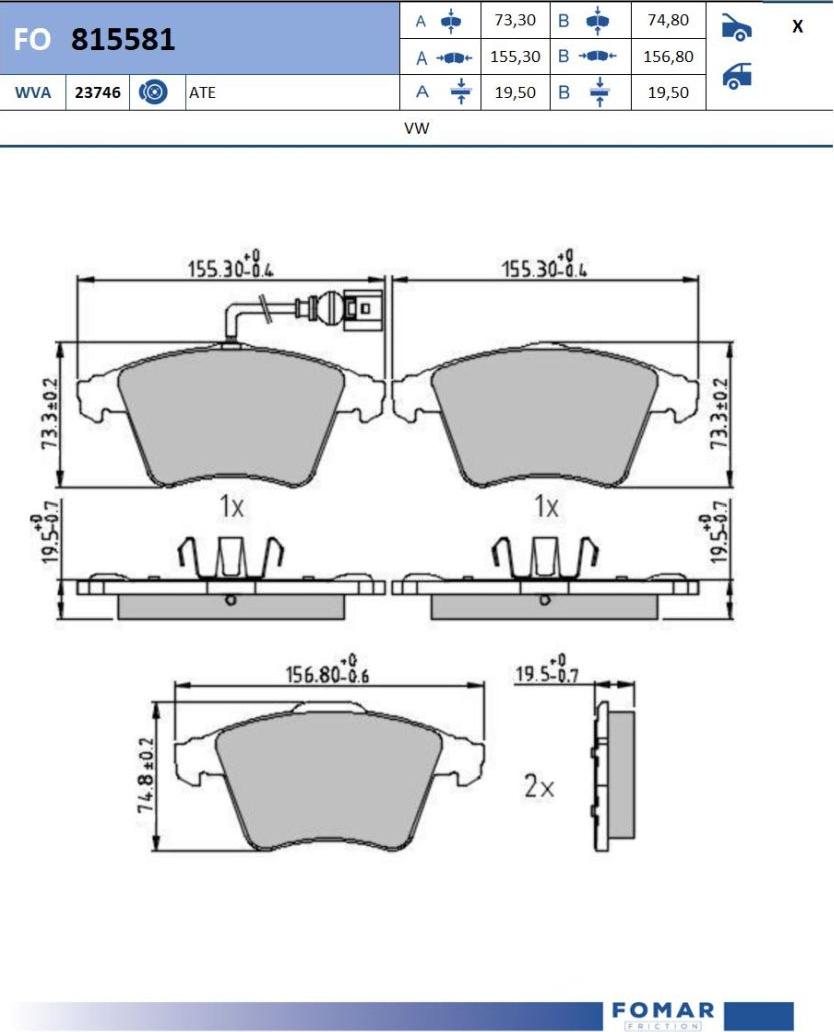 FOMAR Friction FO 815581 - Bremžu uzliku kompl., Disku bremzes www.autospares.lv