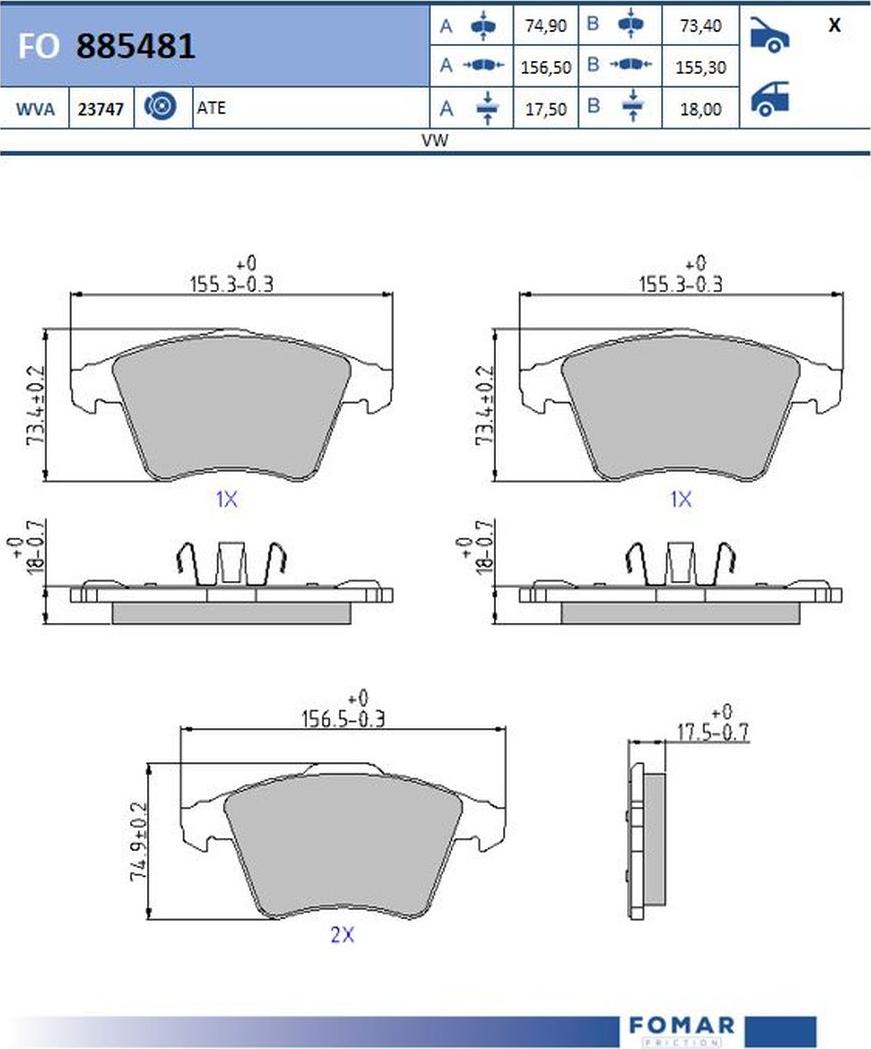 FOMAR Friction FO885481 - Bremžu uzliku kompl., Disku bremzes www.autospares.lv