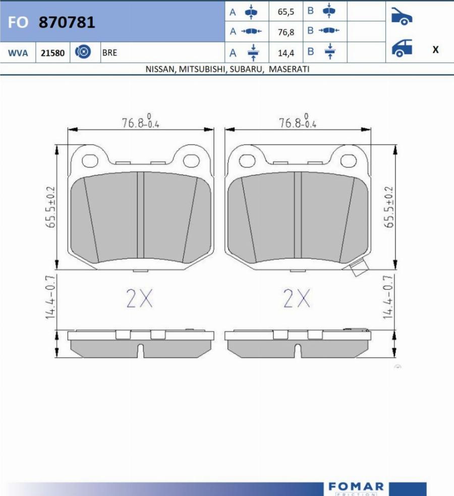 FOMAR Friction FO 870781 - Bremžu uzliku kompl., Disku bremzes www.autospares.lv