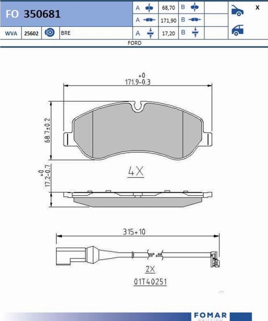 FOMAR Friction FO 350681 - Bremžu uzliku kompl., Disku bremzes www.autospares.lv