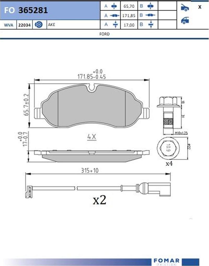 FOMAR Friction FO 365281 - Bremžu uzliku kompl., Disku bremzes www.autospares.lv