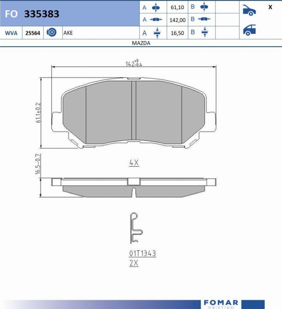 FOMAR Friction FO 335383 - Bremžu uzliku kompl., Disku bremzes www.autospares.lv