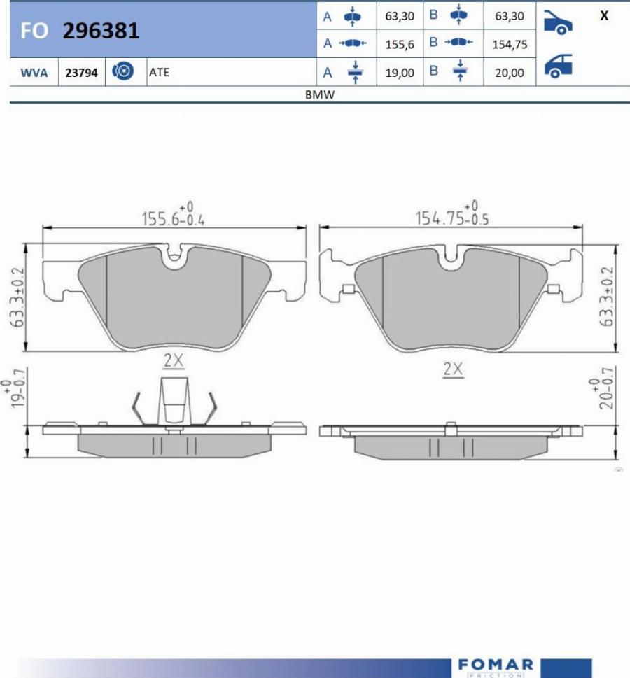 FOMAR Friction FO 296381 - Bremžu uzliku kompl., Disku bremzes www.autospares.lv