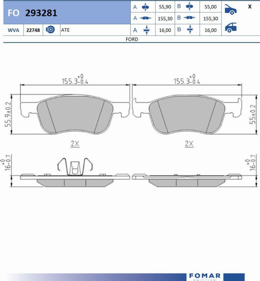 FOMAR Friction FO 293281 - Bremžu uzliku kompl., Disku bremzes www.autospares.lv