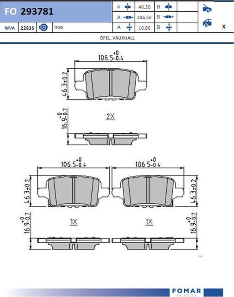 FOMAR Friction FO 293781 - Bremžu uzliku kompl., Disku bremzes www.autospares.lv