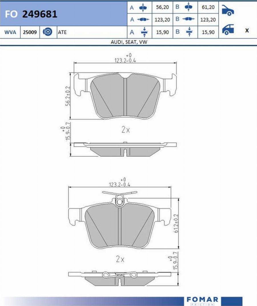 FOMAR Friction FO 249681 - Bremžu uzliku kompl., Disku bremzes www.autospares.lv