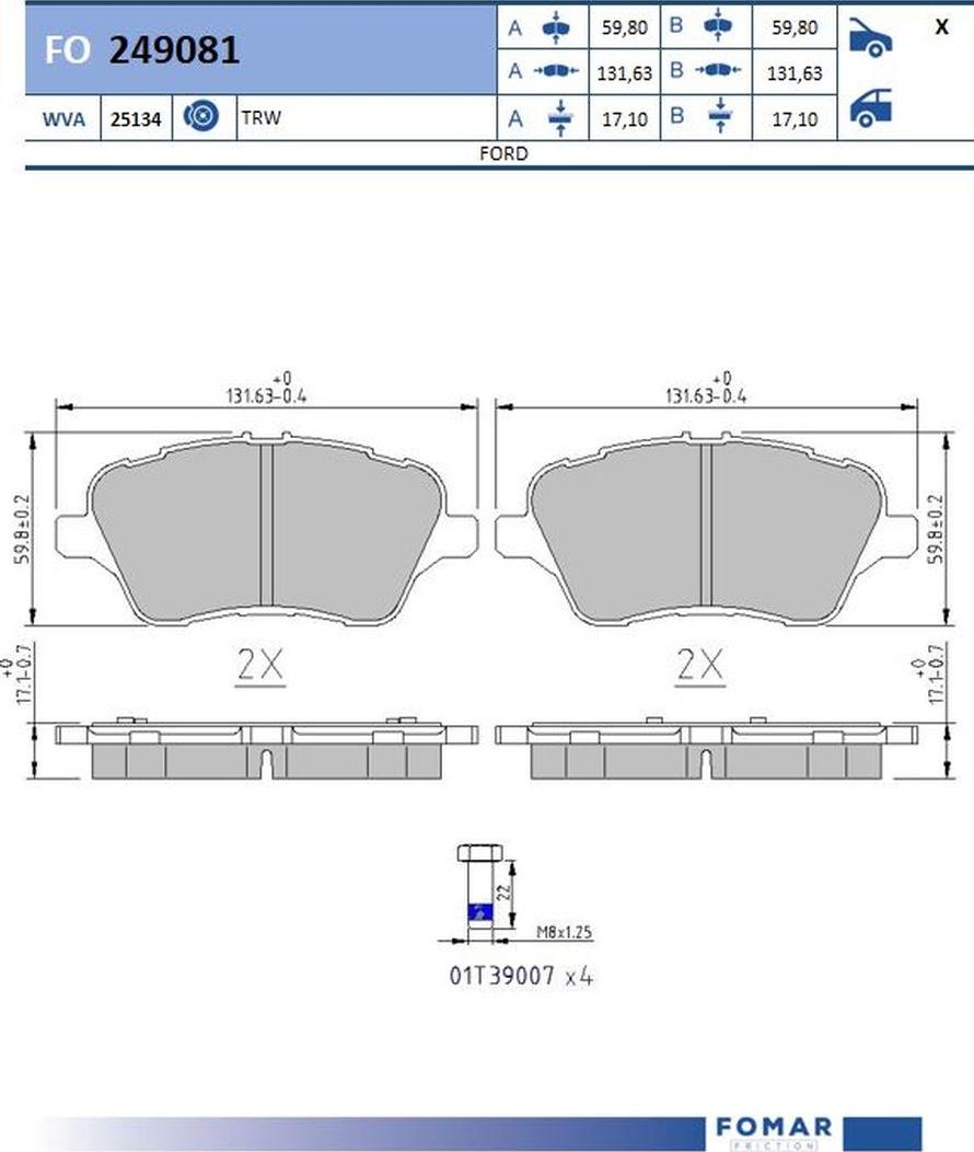 FOMAR Friction FO 249081 - Bremžu uzliku kompl., Disku bremzes www.autospares.lv