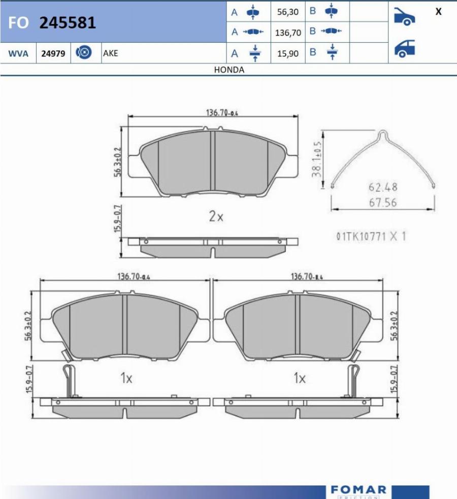 FOMAR Friction FO 245581 - Bremžu uzliku kompl., Disku bremzes www.autospares.lv