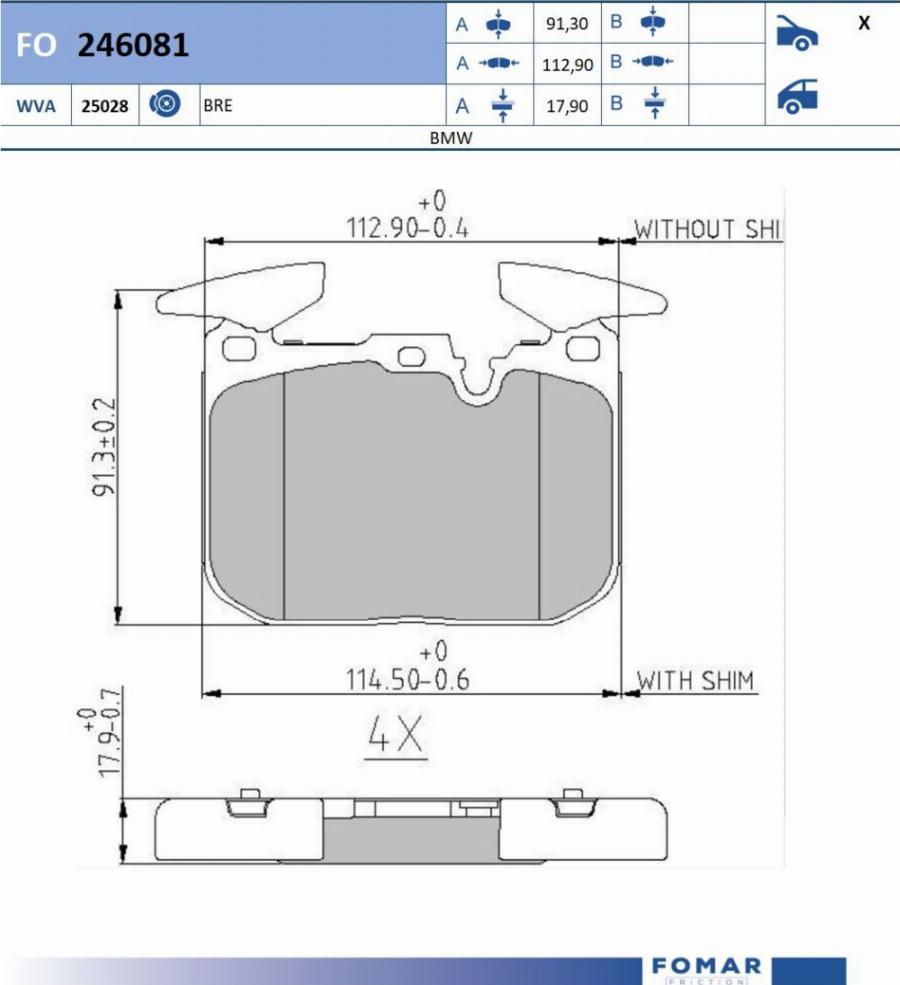 FOMAR Friction FO 246081 - Bremžu uzliku kompl., Disku bremzes www.autospares.lv