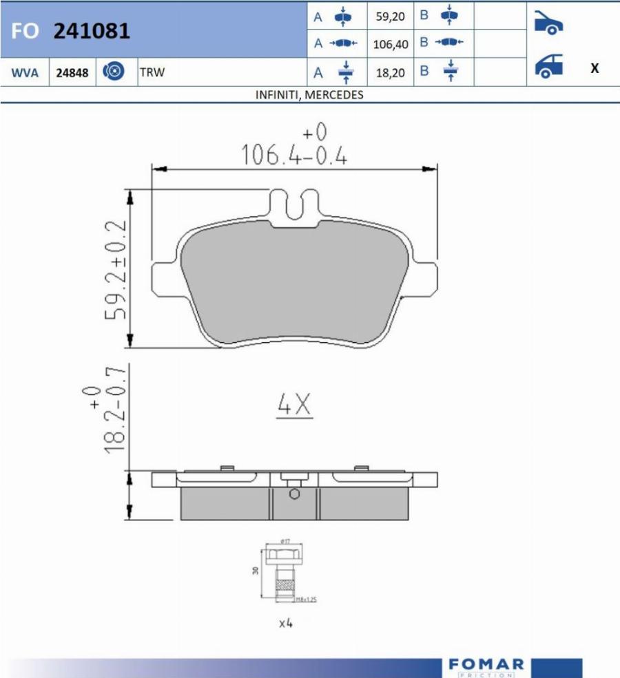 FOMAR Friction FO 241081 - Bremžu uzliku kompl., Disku bremzes www.autospares.lv